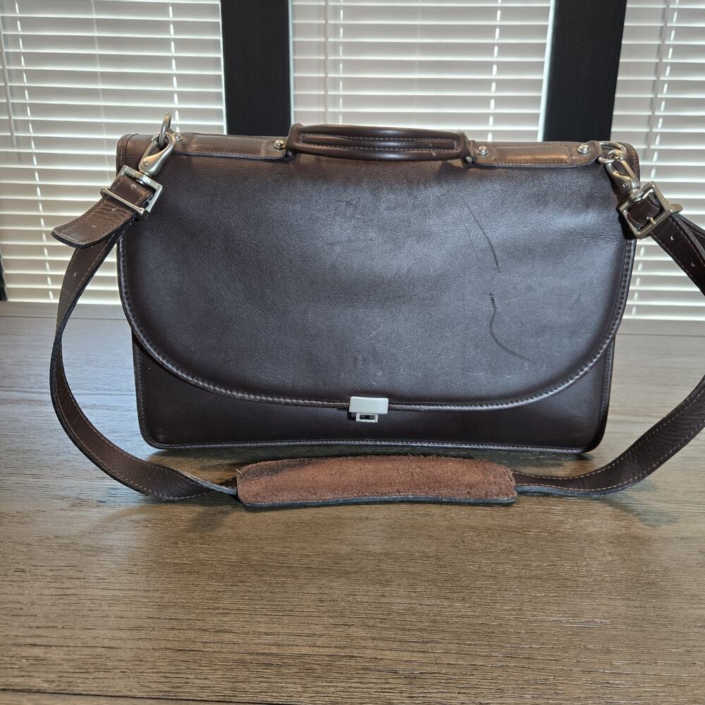Vintage Jack Georges Made in USA Brown Leather Briefcase Messenger Bag w...